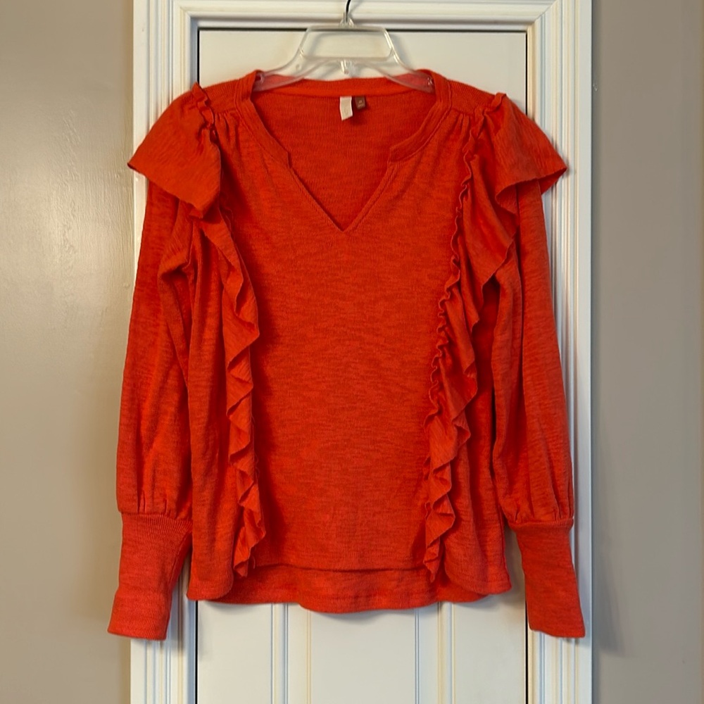 Anthropologie Pilcro coral ruffle long sleeve top- EUC Sz XS